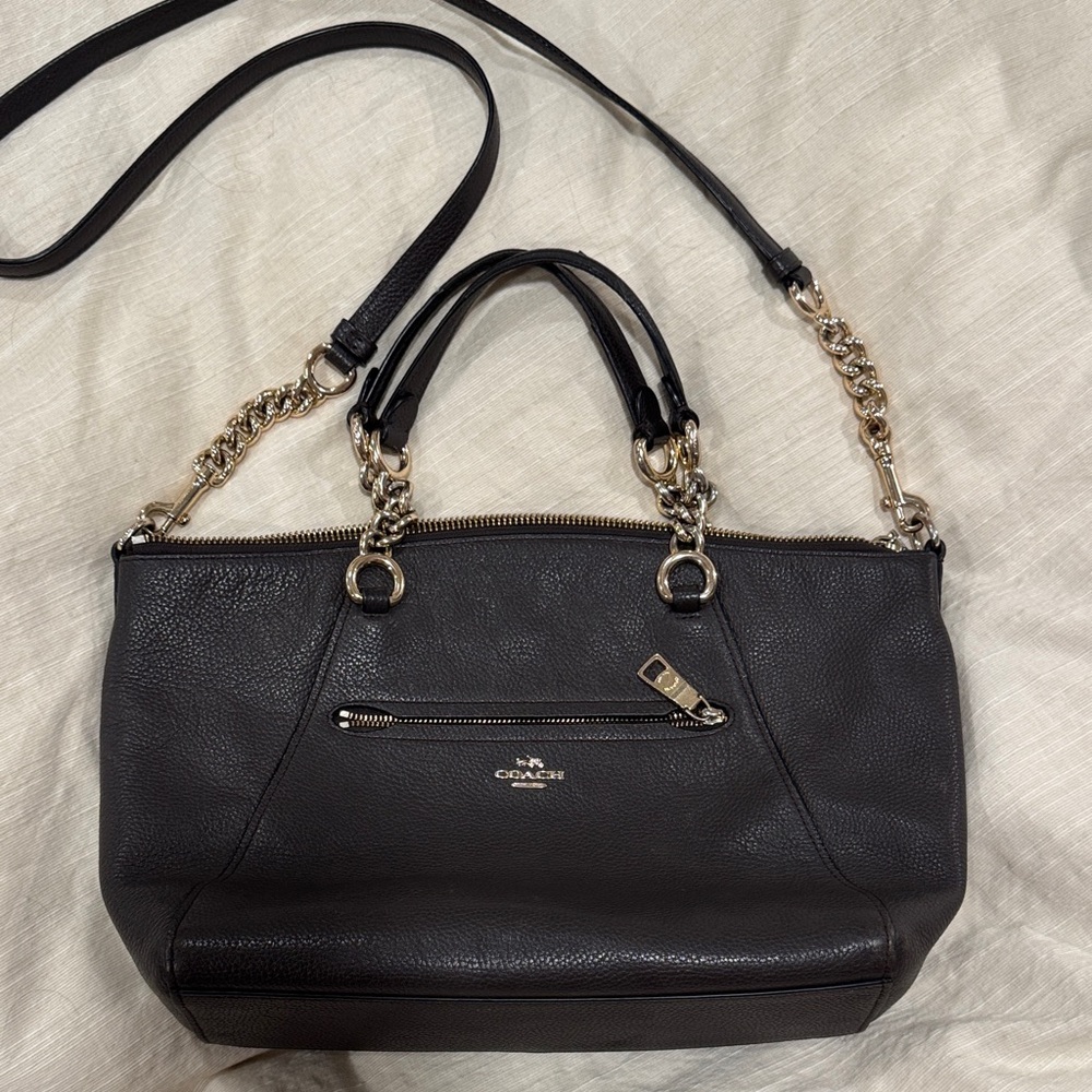 Coach Dark Gray Leather Crossbody Bag with Gold Accents